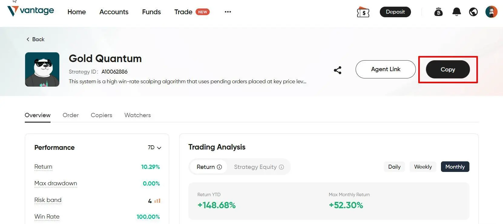 Vantage Markets Copytrading setup - Step 4 Launch Connection